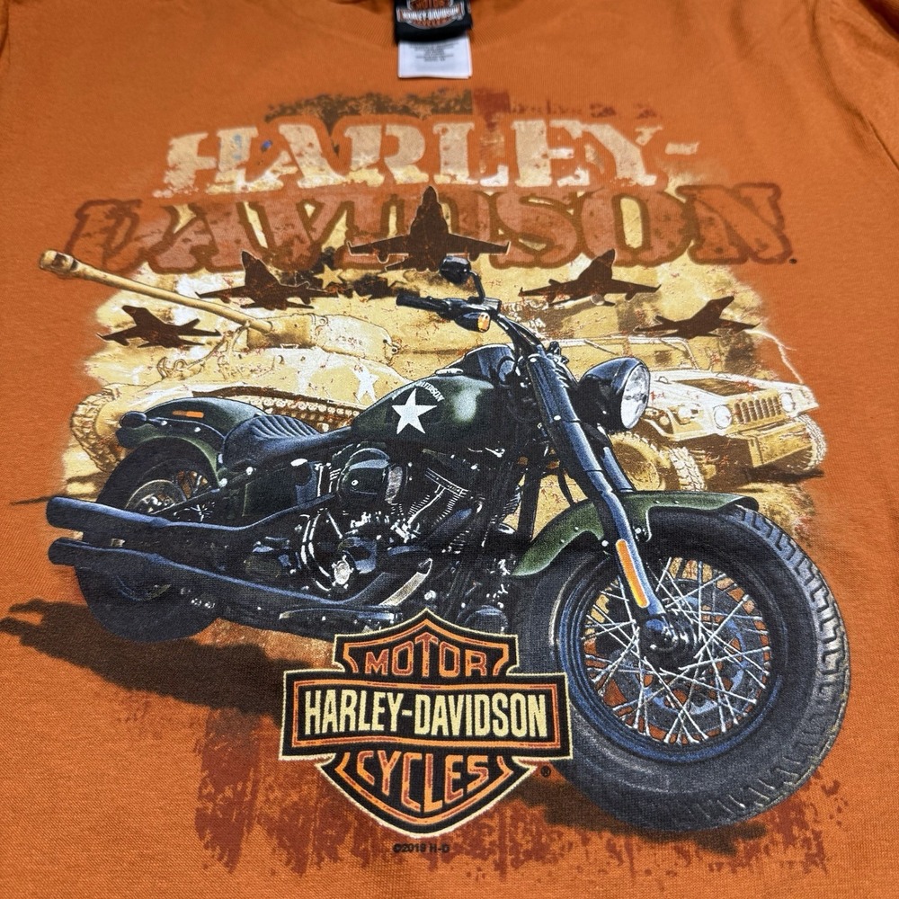 Harley Davidson Shirt Orange Crewneck Motorcycle Long Sleeve 2019 Size Medium